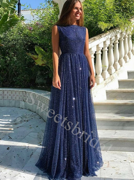 Elegant Sleeveless Simple  A-line Long Prom Dresses,SW1574