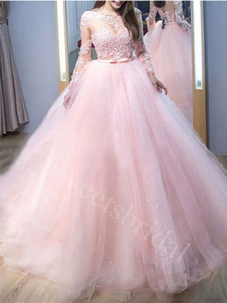 Pink Elegant Long sleeves A-line Prom Dresses,SW1577
