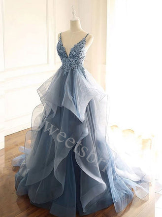 Sexy Sleeveless Spaghetti straps V-neck A-line Prom Dresses,SW1700