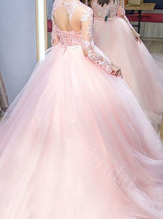 Pink Elegant Long sleeves A-line Prom Dresses,SW1577