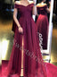 Elegant Off shoulder Sise slit A-line Prom Dresses,SW1679