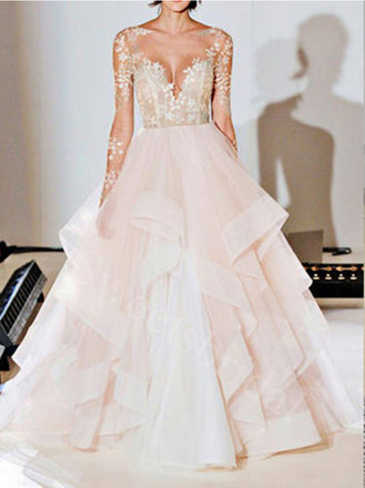 Elegant V-neck Long sleeves A-line Prom Dresses,SW1578