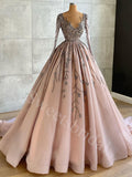 Elegant long sleeves V-neck A-line Prom Dresses,SW1674