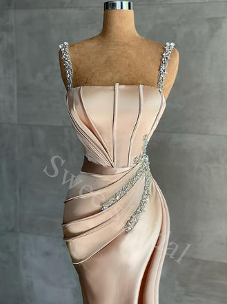 Elegant Square Spaghetti straps Mermaid Prom Dresses,SW1647
