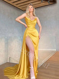 Sexy Spaghetti straps Sleeveless Side slit Sheath Prom Dresses,SW1662