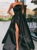 Elegant Strapless Sleeveless Side slit A-line Prom Dresses,SW1663