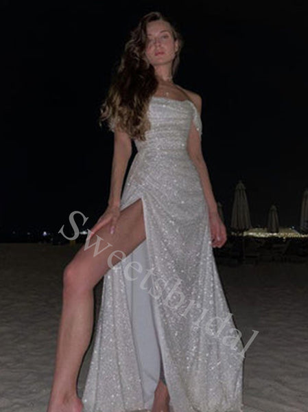 Sexy Off shoulder Sleeveless Side slit Mermaid Long Prom Dresses,SW1599