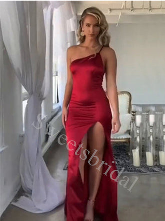 Sexy One shoulder Side slit Sheath Prom Dresses,SW1666