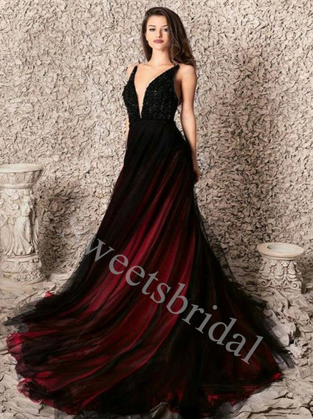 Sexy Sleeveless V-neck A-line Prom Dresses,SW1699