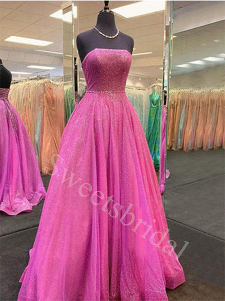 Elegant Strapless Sleeveless A-line Long Prom Dresses,SW1622