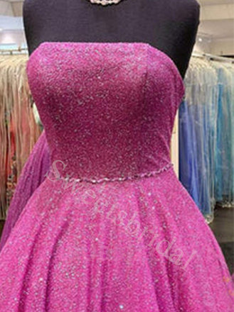 Elegant Strapless Sleeveless A-line Long Prom Dresses,SW1622