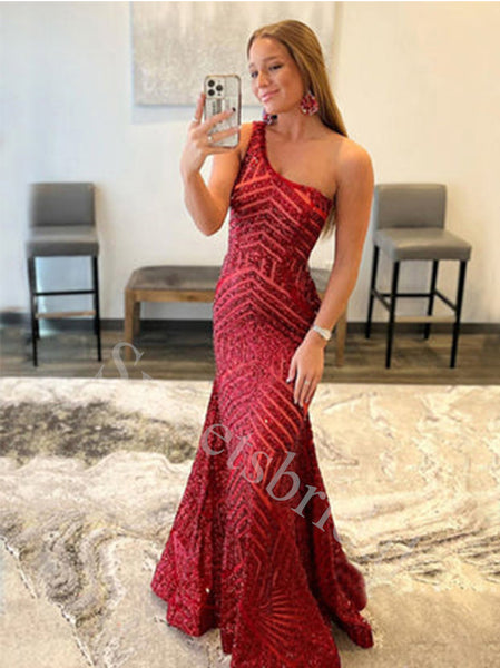 Sexy One shoulder Sleeveless Mermaid Long Prom Dresses,SW1621