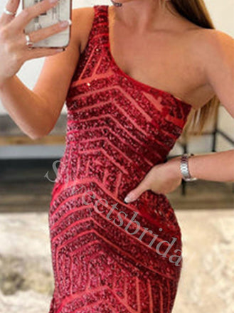 Sexy One shoulder Sleeveless Mermaid Long Prom Dresses,SW1621