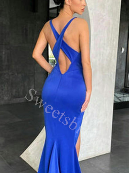 Sexy Spaghetti straps Square Side slit Mermaid Prom Dresses,SW1570