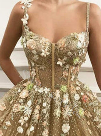 Elegant Spaghetti straps Sweetheart A-line Long Prom Dresses,SW1603