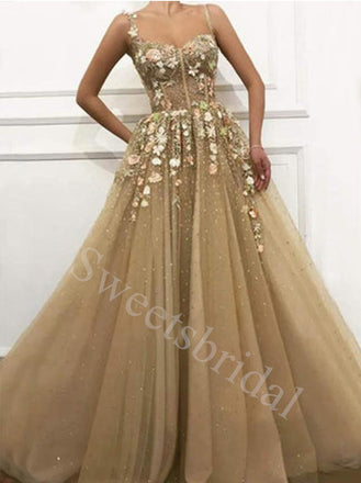 Elegant Spaghetti straps Sweetheart A-line Long Prom Dresses,SW1603