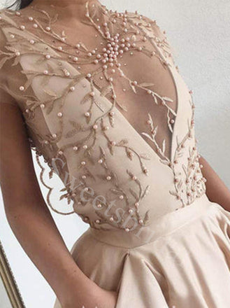Sexy Deep V-neck Cap sleeves  A-line Prom Dresses,SW1564