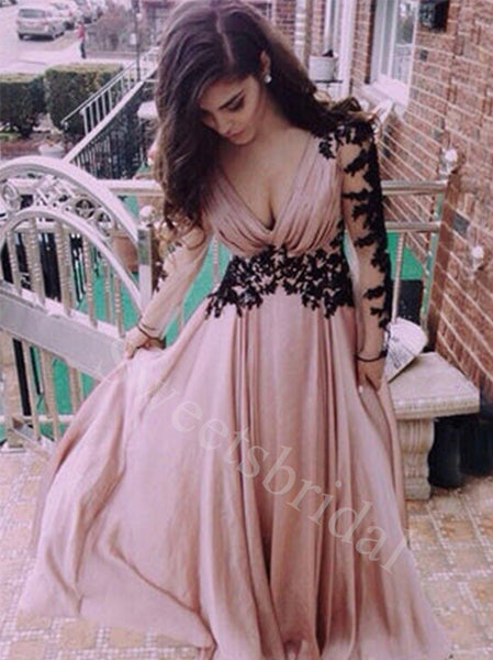 Elegant V-neck Long sleeves A-line Prom Dresses,SW1650