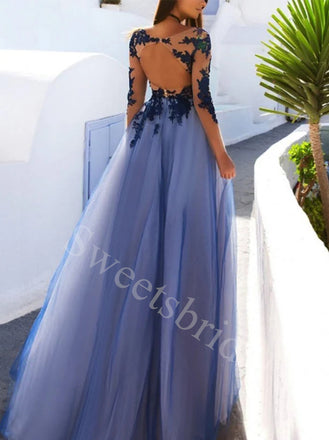 Elegant Long sleeves A-line Long Prom Dresses,SW1627