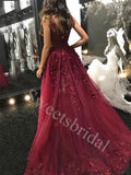 Sexy Sleeveless V-neck Side slit A-line Prom Dresses,SW1571