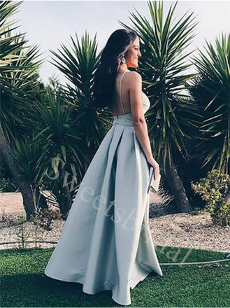 Elegant V-neck Spaghetti straps A-line Prom Dresses,SW1646