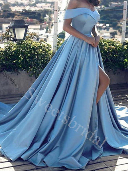 Elegant Sweetheart Off-shoulder Side slit A-line Prom Dresses,SW1565