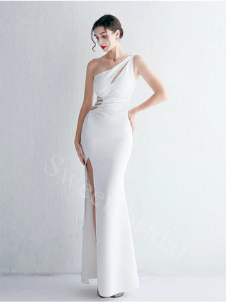 Elegant One shoulder Side slit Mermaid Prom Dresses,SW1636
