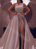 Elegant One shoulder Side slit A-line Prom Dresses,SW1656