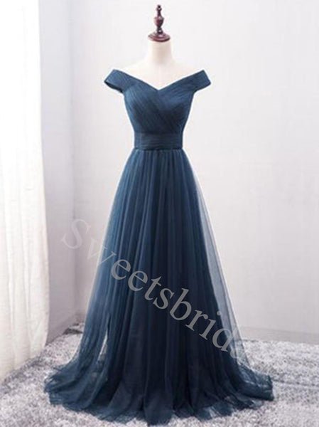 Elegant Off shoulder Sleeveless V-neck A-line Prom Dresses,SW1572