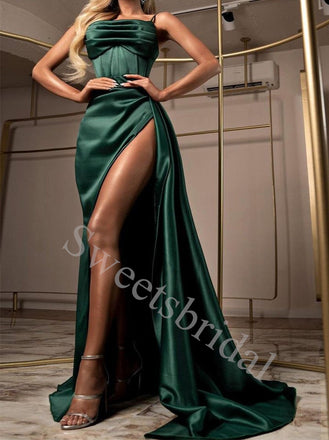 Elegant Sleeveless Square Side slit Sheath Long Prom Dresses,SW1613
