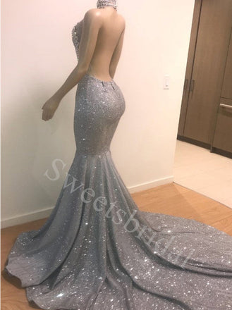 Sexy Halter Sleeveless Mermaid Long Prom Dresses,SW1623