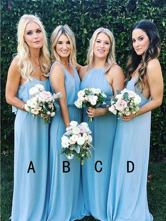 Mismatched Pretty A Line Chiffon Floor Length Long Bridesmaid Dresses, SW1086