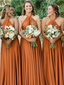 Simple Halter A Line Backless Floor Length Chiffon Long Bridesmaid Dresses, SW1025