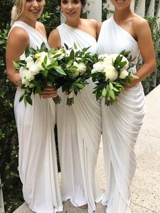 Fashion One Shoulder Sleeveless With Pleats Mermaid Long Bridesmaid Dresses, SW1089