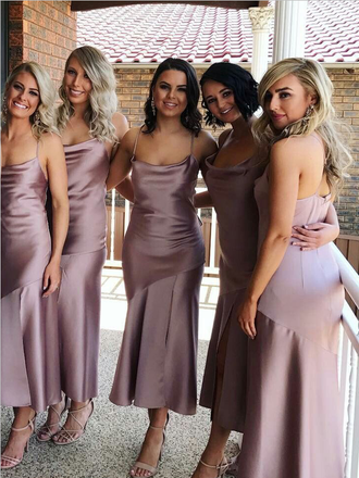 Simple Spaghetti Strap Side Slit Mermaid Long Bridesmaid Dresses, SW1082