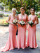 Simple V Neck Sleeveless Mermaid Sweep Trailing Long Bridesmaid Dresses, SW1073