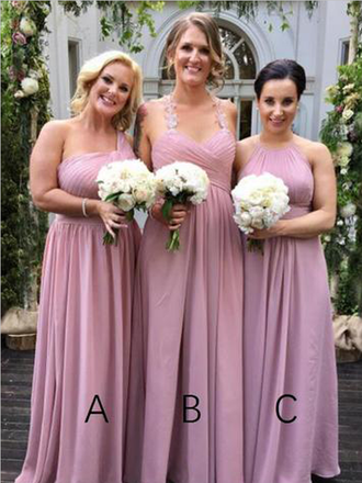 Mismatched A Line Cheap Chiffon Floor Length Long Bridesmaid Dresses, SW1062