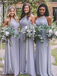 Pretty One Shoulder Dusty Blue Floor Length Chiffon Long Bridesmaid Dresses, SW1028