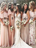 Mismatched A Line Floor Length Cheap Chiffon Long Bridesmaid Dresses, SW1038