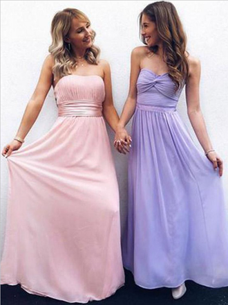 Cheap A Line Strapless Sleeveless Mismatched Chiffon Long Bridesmaid Dresses, SW1030