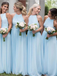 Cheap Light Blue A Line Halter Sleeveless Chiffon Long Bridesmaid Dresses, SW1035