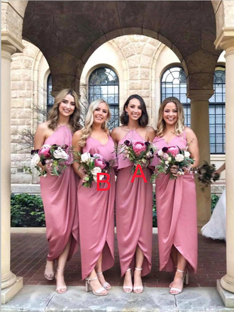 Mismatched Simple Elastic Satin High Low Sleeveless Long Bridesmaid Dresses, SW1067