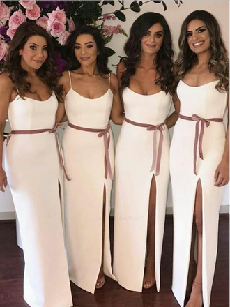 Simple Elegant Spaghetti Strap Side Slit Floor Length Long Bridesmaid Dresses, SW1081
