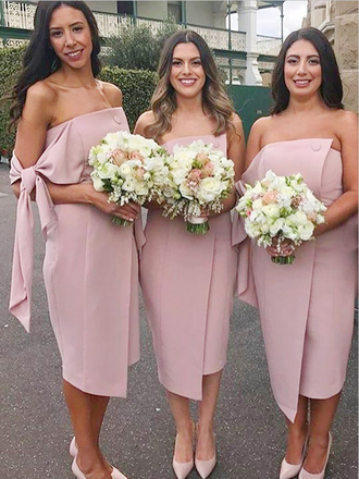 Unique Strapless Sleeveless Knee Length Short Bridesmaid Dresses, SW1092