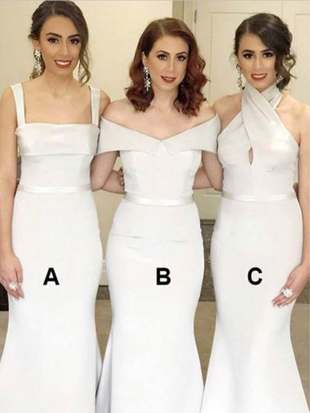 Cheap Mismatched Ivory Sleeveless Mermiad Long Bridesmaid Dresses, SW1079