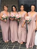 Cheap Dusty Pink V Neck Simple A Line Sleeveless Long Bridesmaid Dresses, SW1090