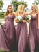 Cheap Spaghetti Strap A Line V Neck Floor Length Tulle Long Bridesmaid Dresses, SW1012