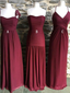 Mismatched Burgundy A Line Chiffon Floor Length Long Bridesmaid Dresses, SW1064