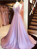 Simple A Line V Neck Sleeveless Open Back Long Prom Dresses ,MD344