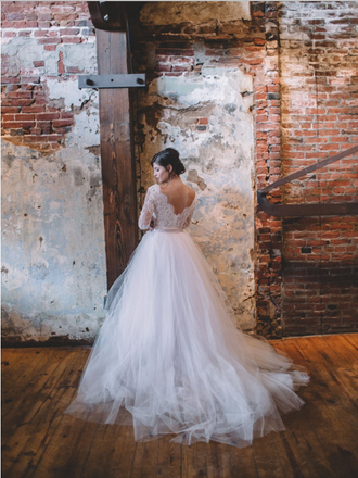 Elegant V Neck Open Back Long Sleeves Sweep Trailing Long Wedding Dresses ,MD435